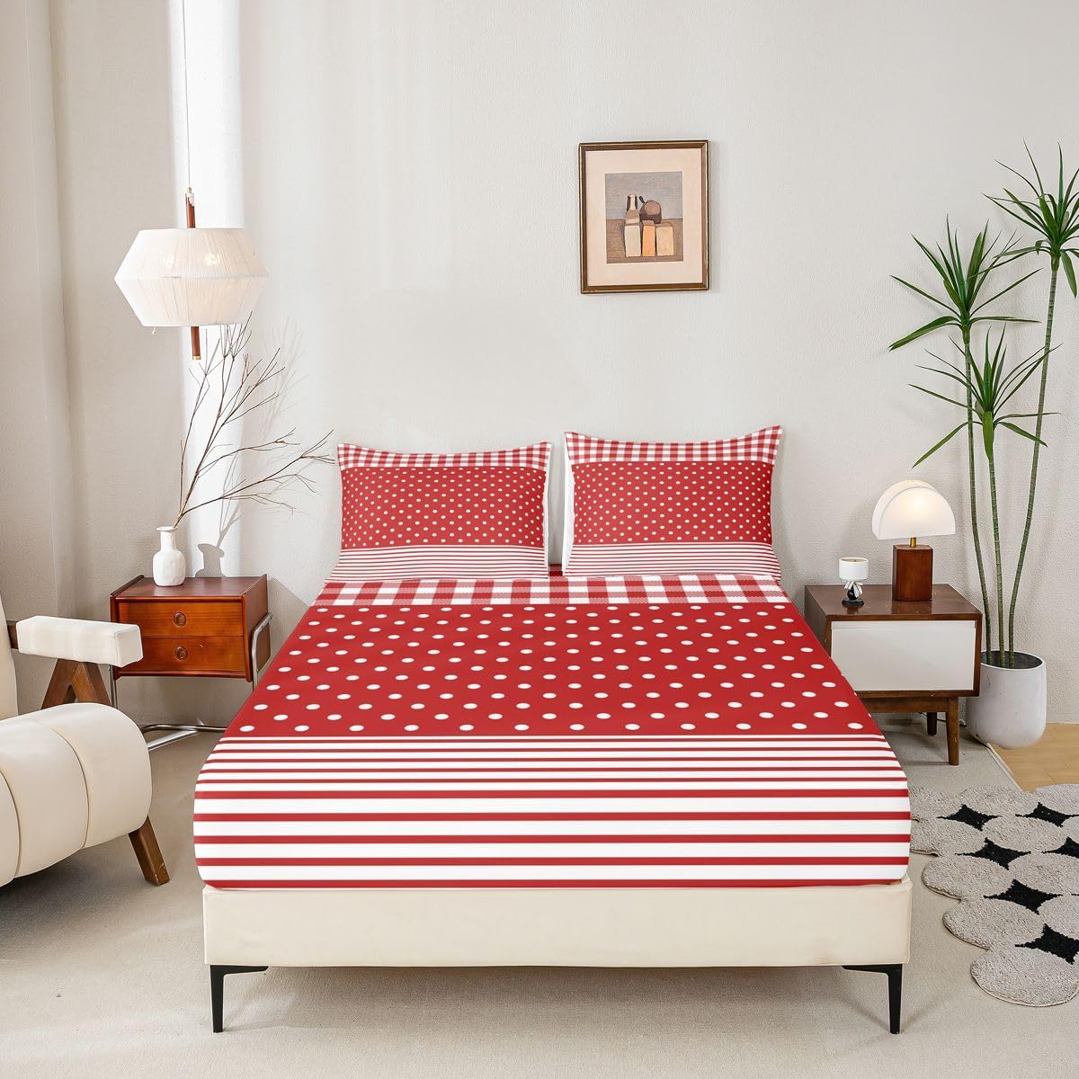 Erosebridal Red Polka Dots Full Bed Sheets for Kids Boys Girls