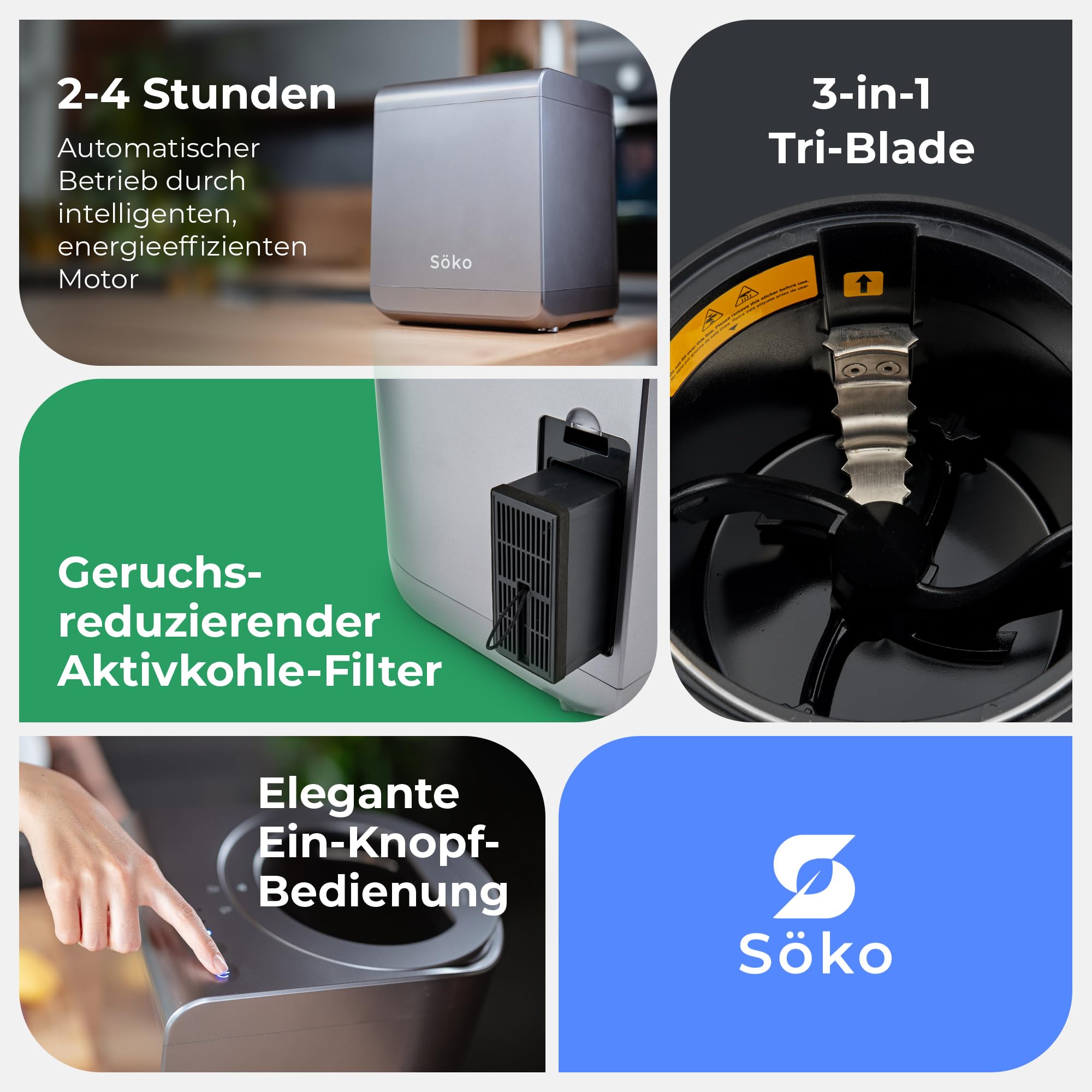 Elektrischer Komposter [2X Aktivkohle-Filter] Elektro-Schnellkomposter - Revolutionäre Kompost-Lösung für Küche, Garten & Balkon | Indoor Kompostbeschleuniger | Mini-Kompostierer elektrisch