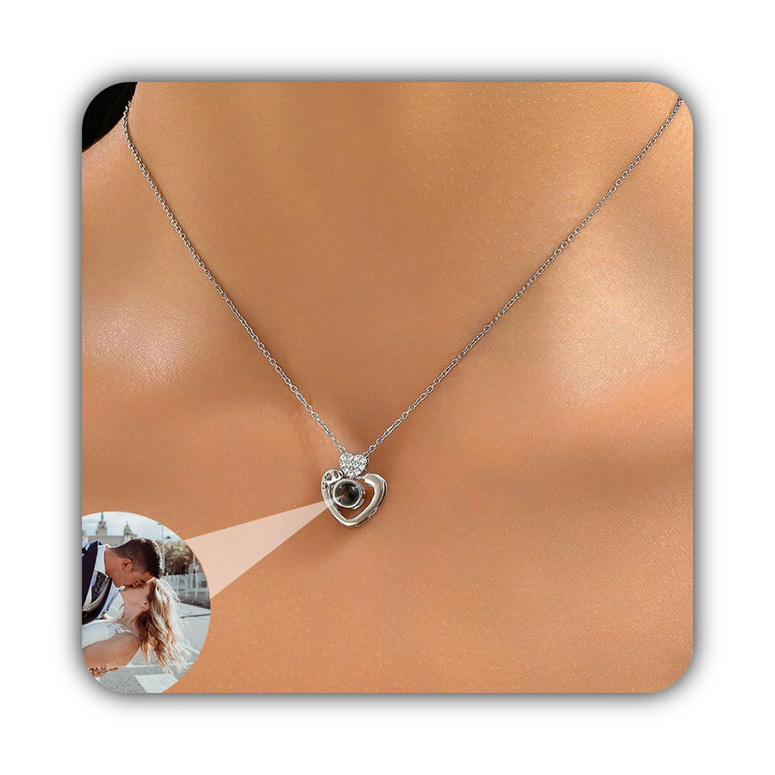 Collana di proiezione di forma di cuore argento sterling 925 personalizzato collana di foto del pendente commemorativo per la sua mamma San Valentino fatto a mano personalizzato