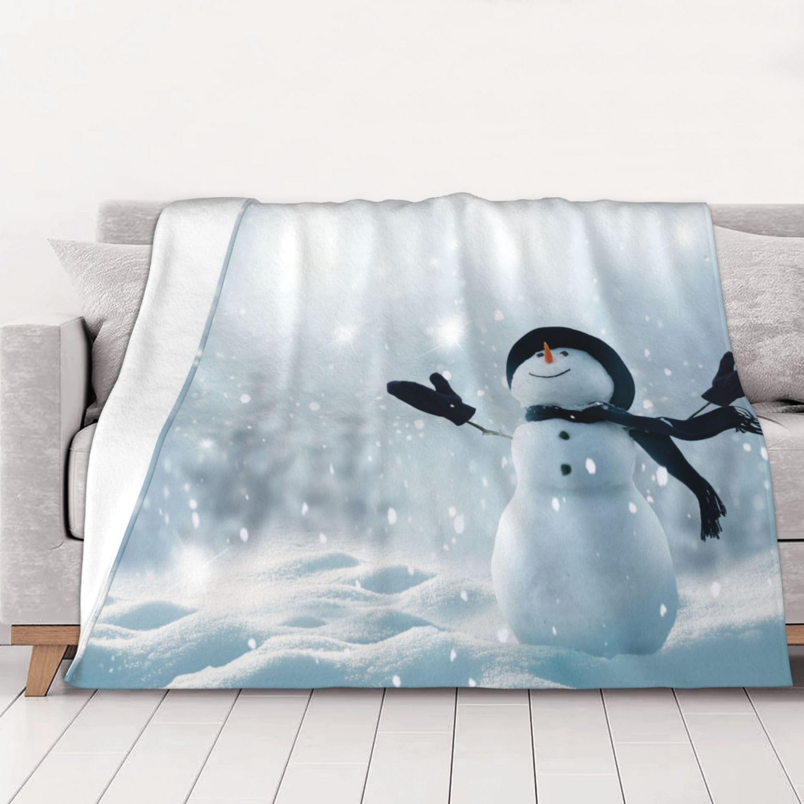AUBKFELD Christmas Happy Snowman Printed Flannel Blanket 125x100 CM, Soft & Warm Throw Blanket for Sofa/Couch/Bed/Car, Gifts for Audlts Women Men