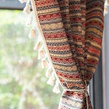 Geometric Printing Bohemia Curtains Living Room Bed Room Curtain Semi-Shading Grommet Top One PanelW52XL96in,132X244cm ColorProvence