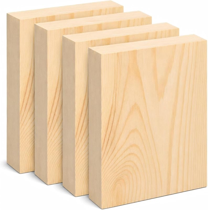 Unfinished Wood Blocks 4 Pack, 4 x 6 x 1 Inch Wood Carving Blocks | Solid wood blocks for whittling, painting, photo displays, art classes, wall decor and creative DIY craft projects