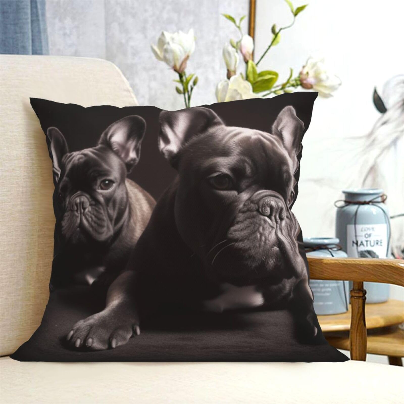 Fodpand Black Decorative Throw Pillow Covers 20"X20" Bulldog Cushion Cases Square Modern Farmhouse Pillow Cases Soft Cozy Cushion Covers For Couch Sofa Bedroom Home Decor Pillowcase