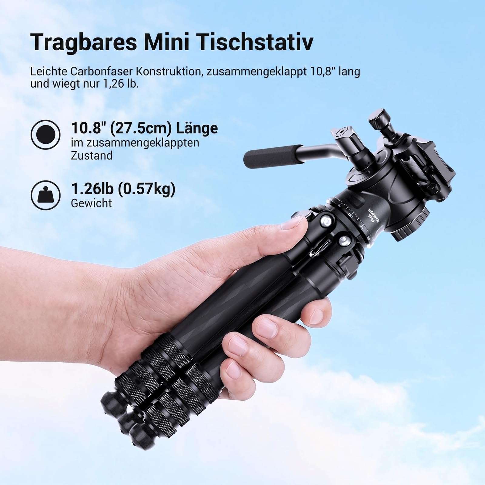 Neewer Carbonfaser Tisch Kamera Mini Stativ tragbares Tischstativ Reisestativ für unterwegs mit Fluidkopf Schnellwechselplatte für TikTok DSLR und Action Cam Video Streaming – Bild 2