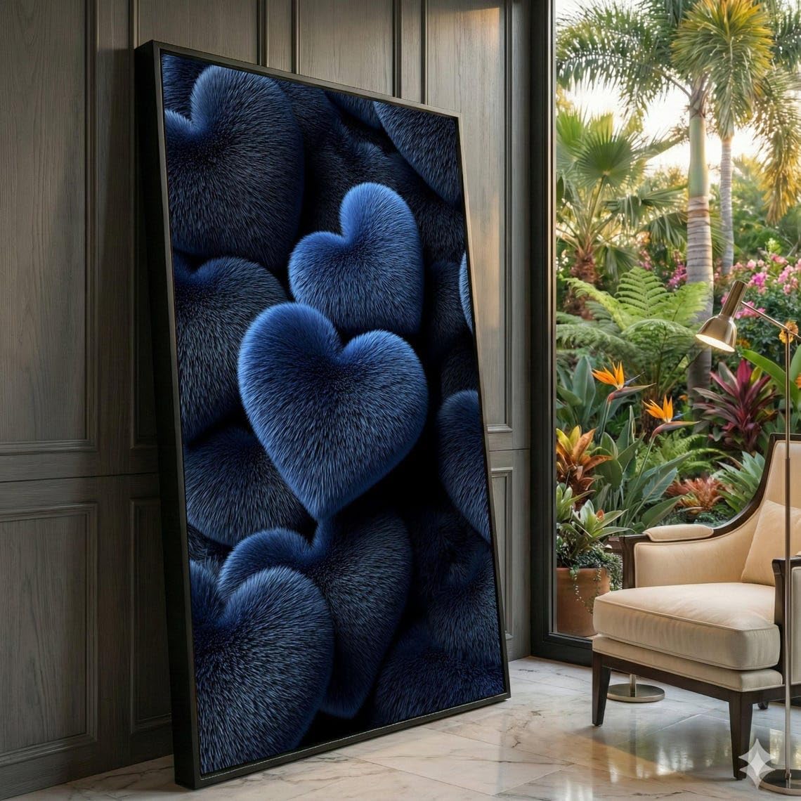 XINBAO Blue Heart Shaped Canvas, Blue Textured Wall Art, Abstract Love Decoration, Painting Canvas, Home Art Print Pictures(80x150cm/Inner Frame)