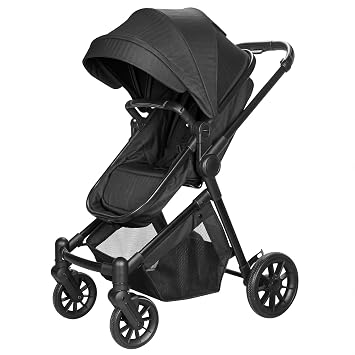 Lightweight 2-in-1 Baby Stroller with Reversible Seat, Black | 5-pt harness & brake | One-hand compact fold | Reversible seat newborn/toddler | All-terrain wheels | Large basket