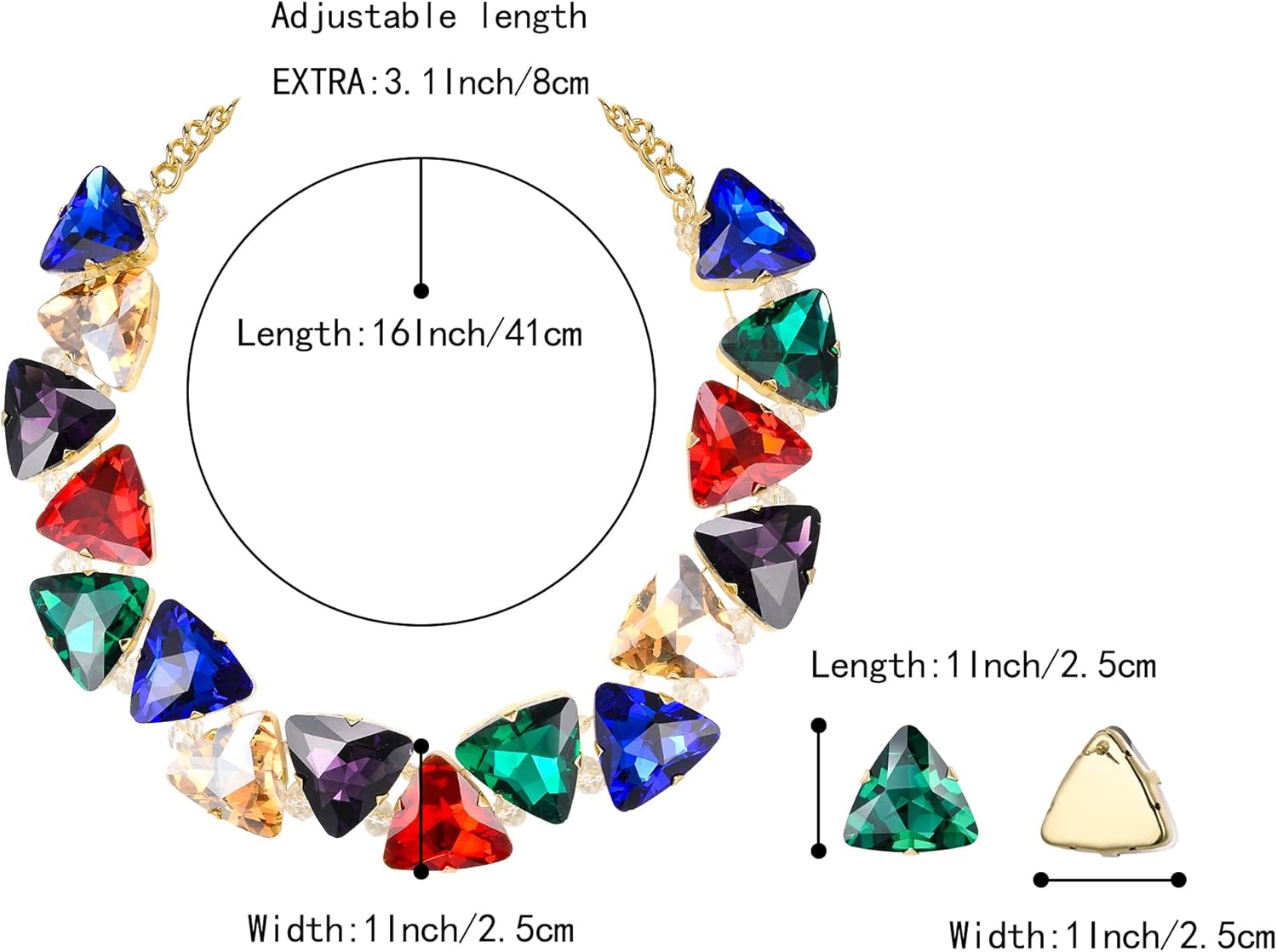 BriLove Art Deco Sparkly Triangle Statement Necklace Earrings Set for Women - Image 4