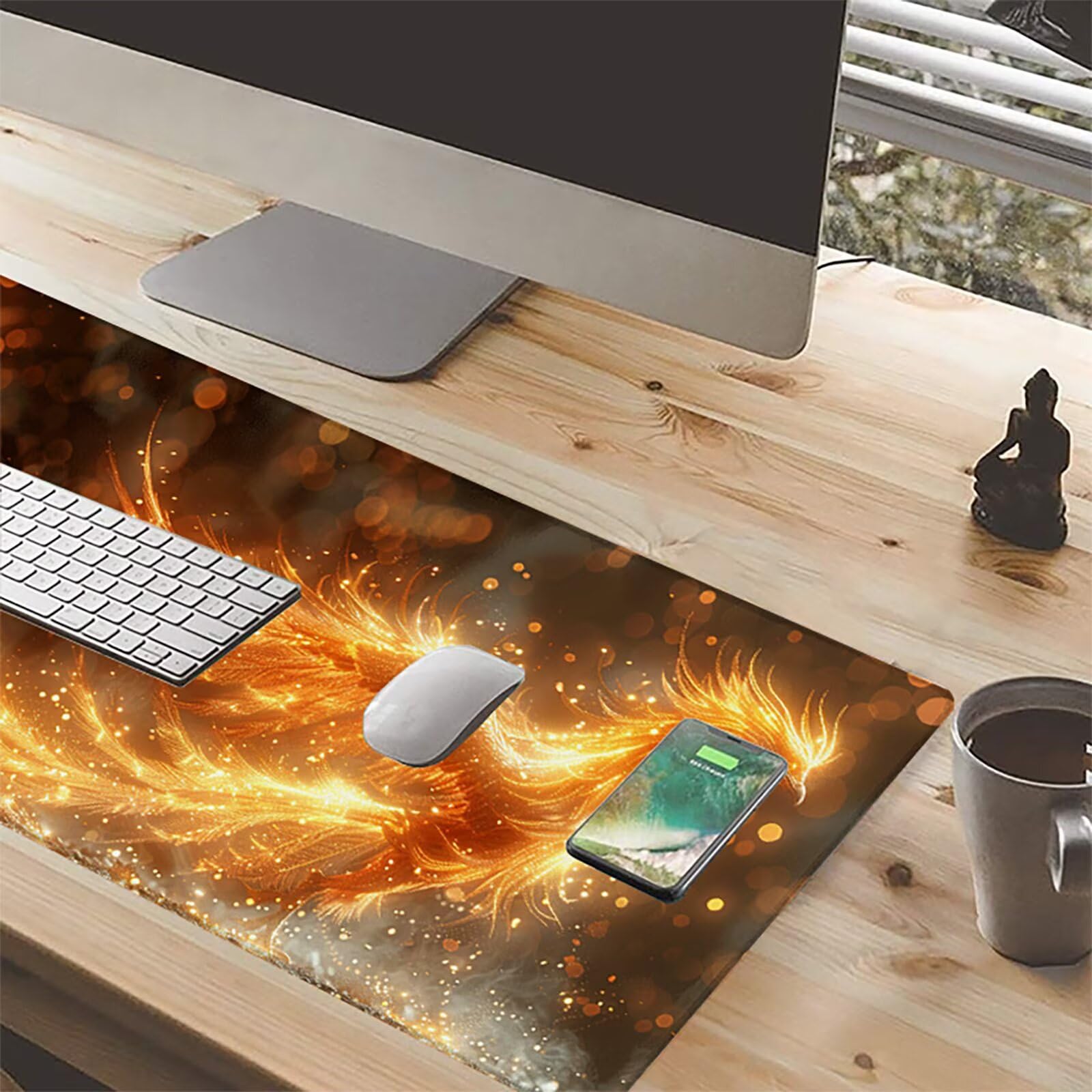 FéNix Alfombrilla Ratón Gaming XXL 1500x800 mm, Alfombrilla Gaming Amarillo Mousepad con Base de Goma Antideslizante Impermeable Desk Mat para Teclado y Raton Accesorios Gaming, Regalos de Hombre 9-E