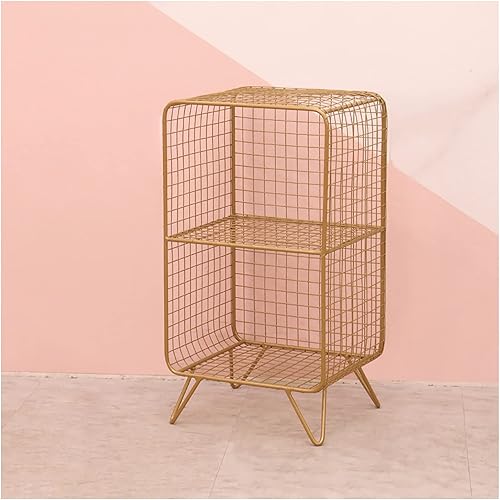 Soporte de exhibición de malla dorada, estante de exhibición de ropa de metal de 2 niveles, estante de almacenamiento organizador de red, estante de