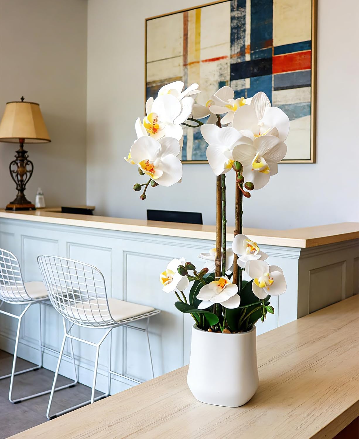 White Orchid Artificial Flowers Fake Orchids Plants for Tables Home Office Decor Realistic Faux Flowers Party Wedding Decorations