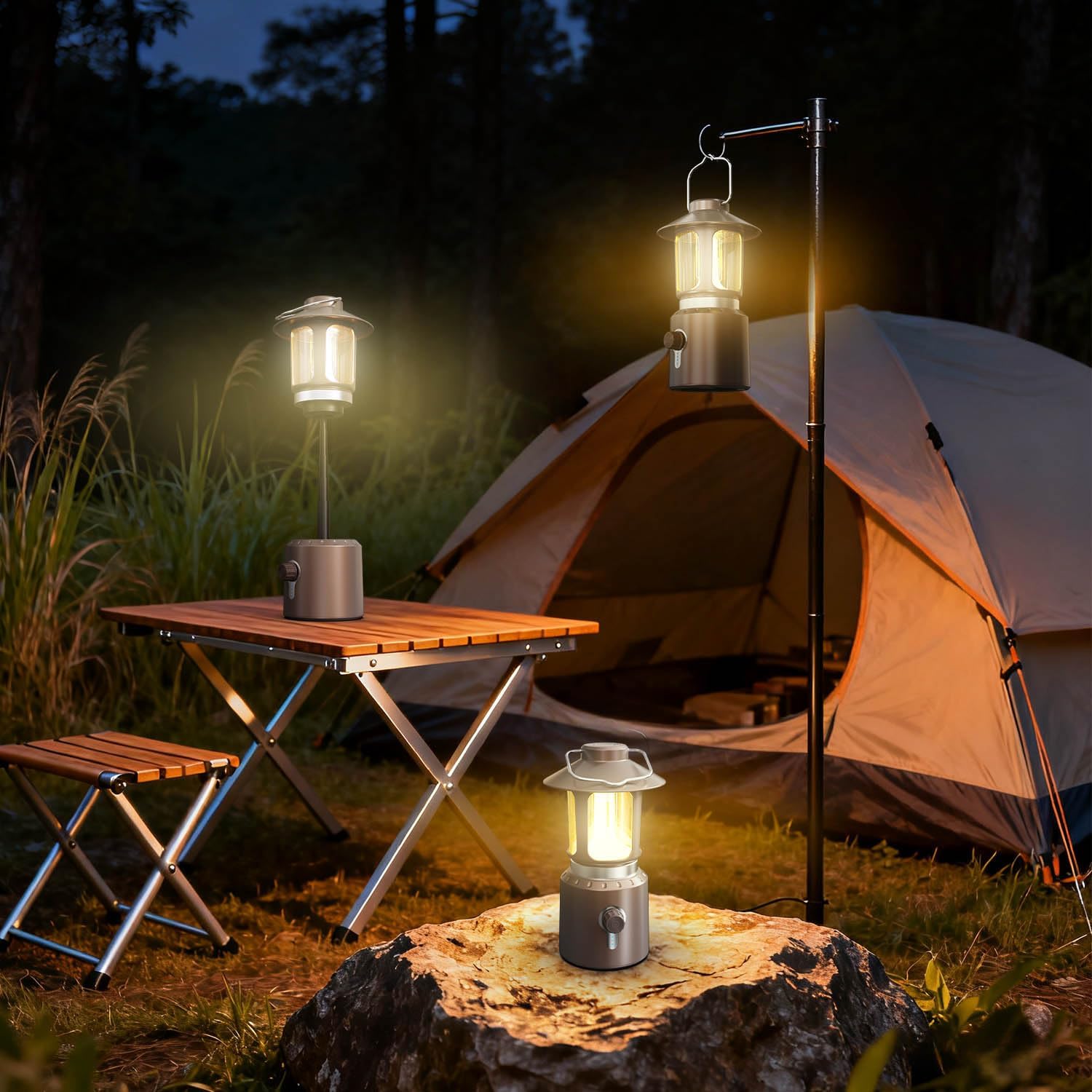 Telescopic Camping Lights Rechargeable,8000mAh Retro Classic LED Camping Lantern,3 Light Modes,Cordless Dimmable Camping Tent Lamp Portable Power Supply IPX4 Waterproof,Light for Indoor & Outdoor