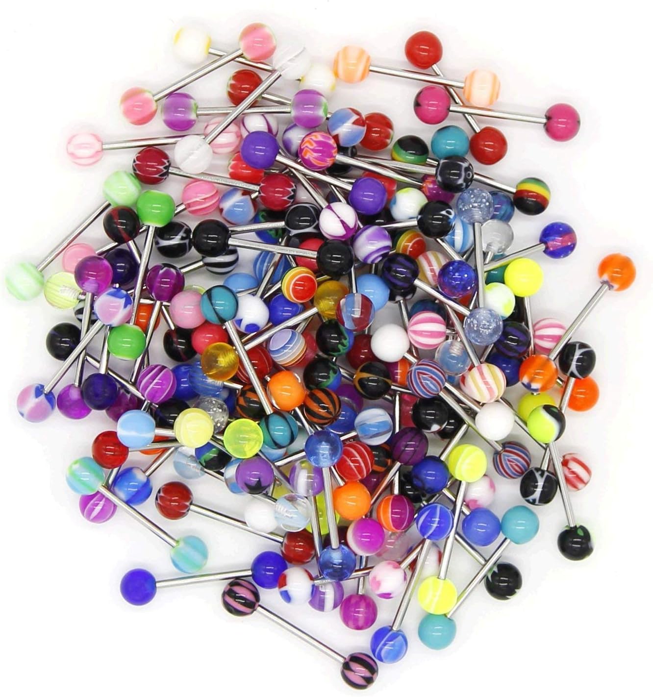 110Pcs Wholesale 14g Tongue Ring Barbells Stainless Steel Bar Tongue Rings Assorted Colors for Women Man