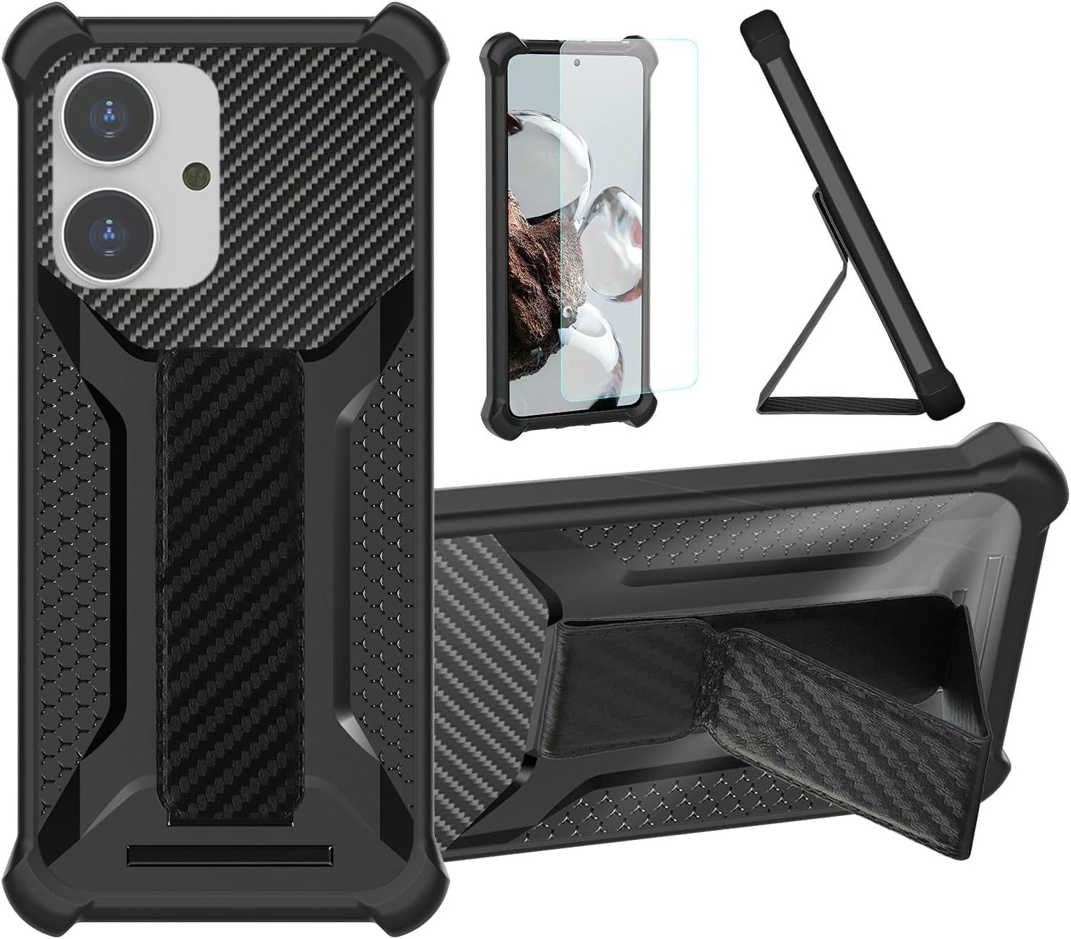 for Nuu Mobile N20 Phone Case Compatible for NUU Mobile N10 Phone Case Stand Cover [with Tempered Glass Screen Protector] Hybrid Case [Folding Support Magnetic] [Frosted Anti-Fingerprint] Black