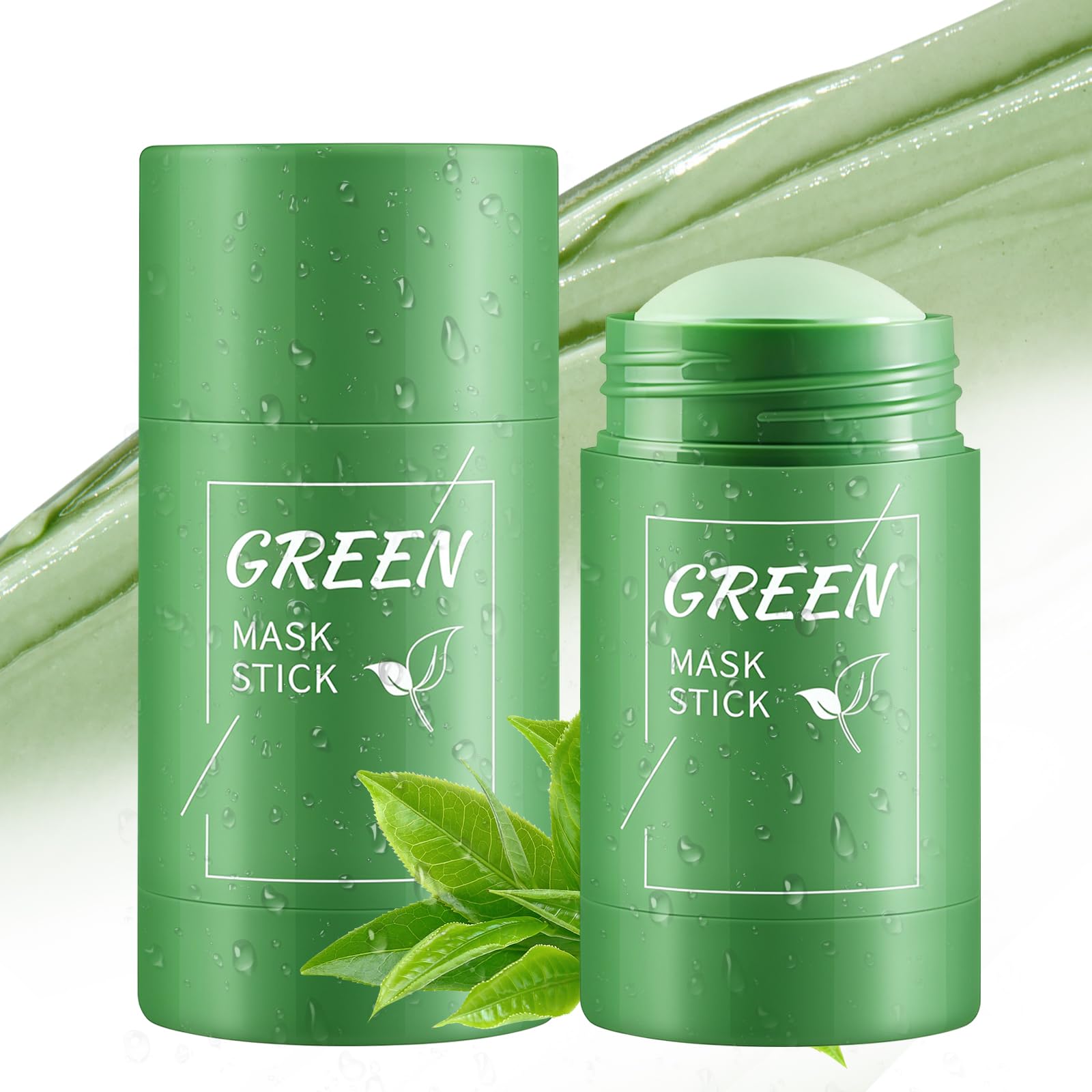2 Stück Green Tea Mask Stick -Green Mask Clay Stick für Tiefenreinigung und Porenverfeinerung,Mitesser Entferner, Feuchtigkeitsspendend für Alle Hauttypen