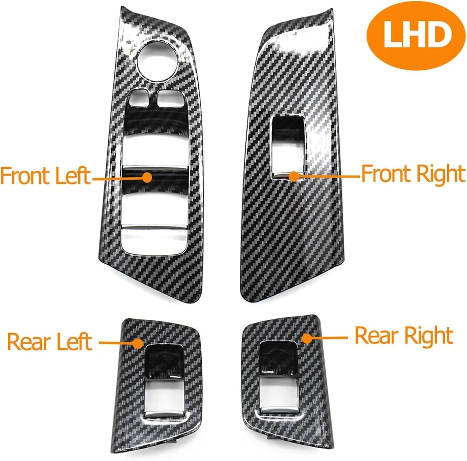 Interior Car Door Carbon Fiber Window Switch Panel Cover Trim Replacement for bmws 5 Series M5 G30 G31 F90 2017 2018 2019 2020 LHD(Beige 4pcs Set)