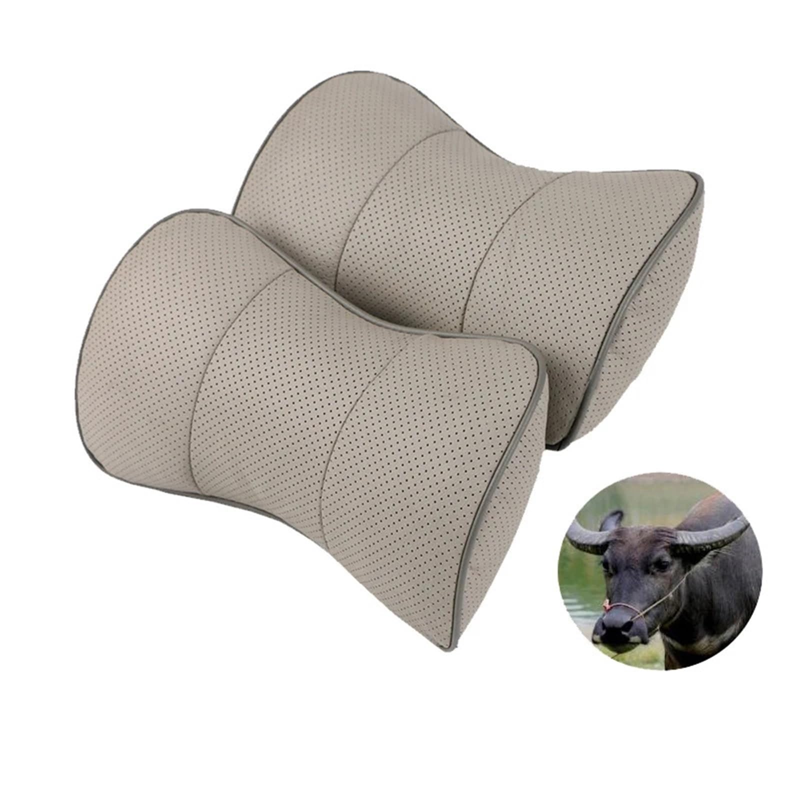 Poduszka samochodowa 2-częściowa, oddychająca, uniwersalna, miękka poduszka na szyję i zagłówek samochodowy poduszka podtrzymująca szyję(Beige Genuine)