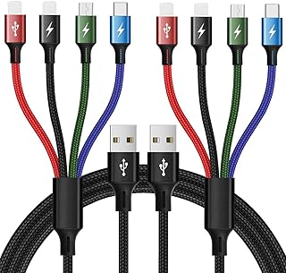 Multi Charging Cable 4A Multi Charger Cable Braided 4 in 1 Charging Cable Multi USB Cable Fast Charging Cord with IP/Type C/Micro USB Port for Cell Phones/Tablets/Samsung Galaxy/LG & More(2Pack 4Ft)