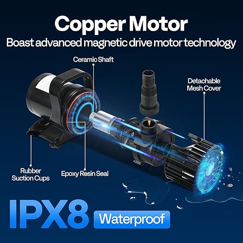 Miniatura 4 de VIVOHOME Bomba de agua sumergible de 220 W 4500 GPH con boquilla ajustable sin costuras de 180  y bolsa de barrera para fuentes de cascada de