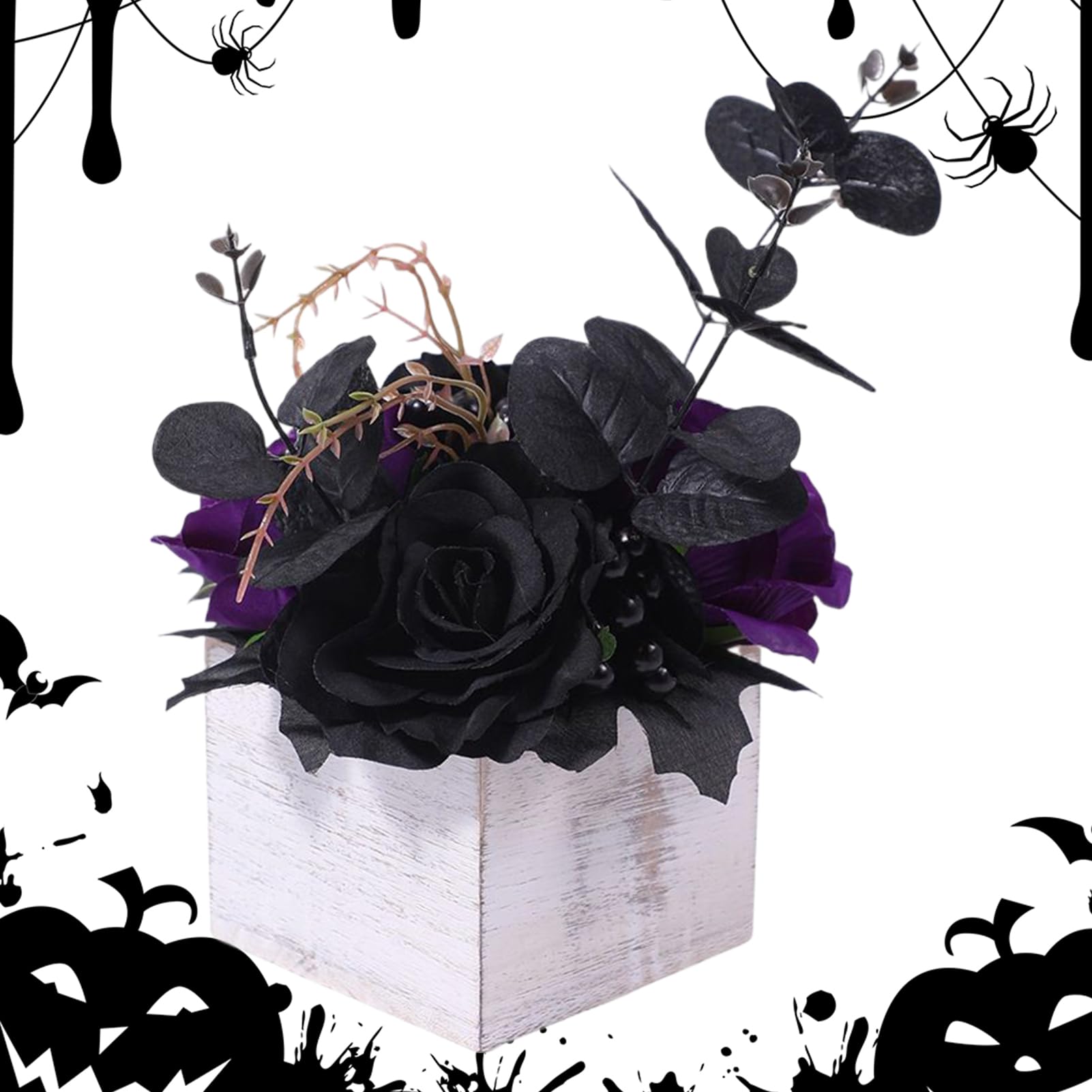 Bouquet noir artificiel décoration gothique Halloween centre de table
