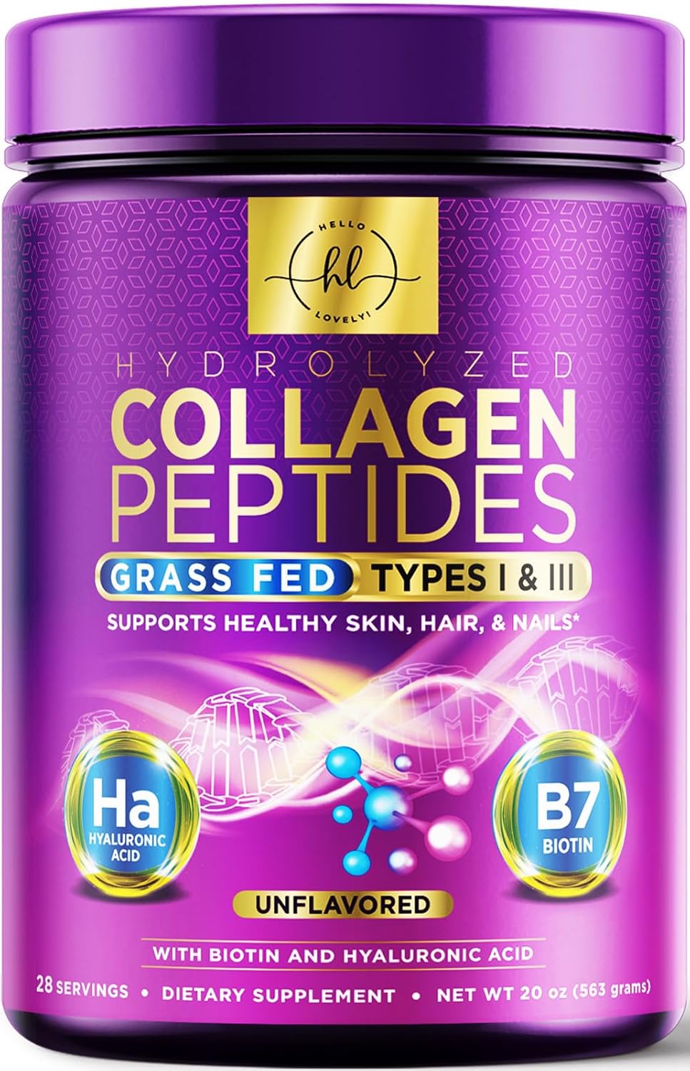 Collagen Peptides Powder Unflavored – Supports Hair, Nail, Skin, Bone & Joint Health – Grass Fed Hydrolyzed Powder Type I & III, Best Collagen Supplements with Hyaluronic Acid & Biotin – 28 Servings Collagen Peptides Powder Unflavored – Supports Hair, Nail, Skin, Bone & Joint Health – Grass Fed Hydrolyzed Powder Type I & III, Best Collagen Supplements with Hyaluronic Acid & Biotin – 28 Servings