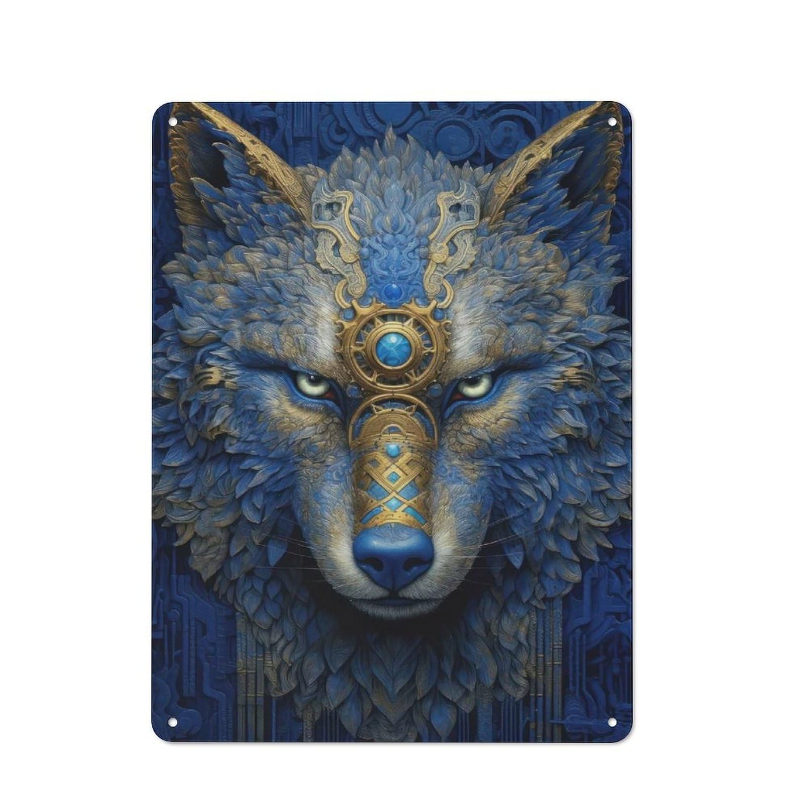 Blue Neon Wolf Office Metal Sign 40x30cm, Understated Office Wall Decor for Workspace, Cafe, Shop Or Desk Area