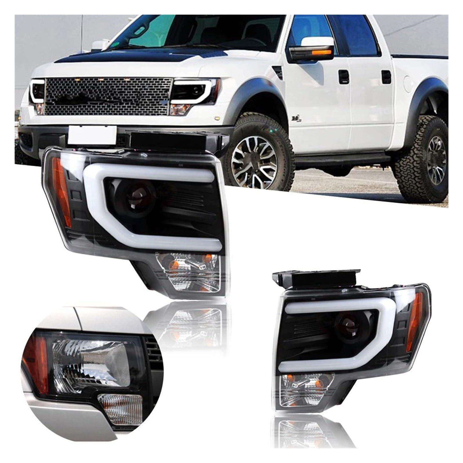 Faro Proiettore Anteriore 1 Coppia Per Raptor Per F150 2009-2014 Fari Anteriori LED Per Auto Proiettore Segnale DRL Lente