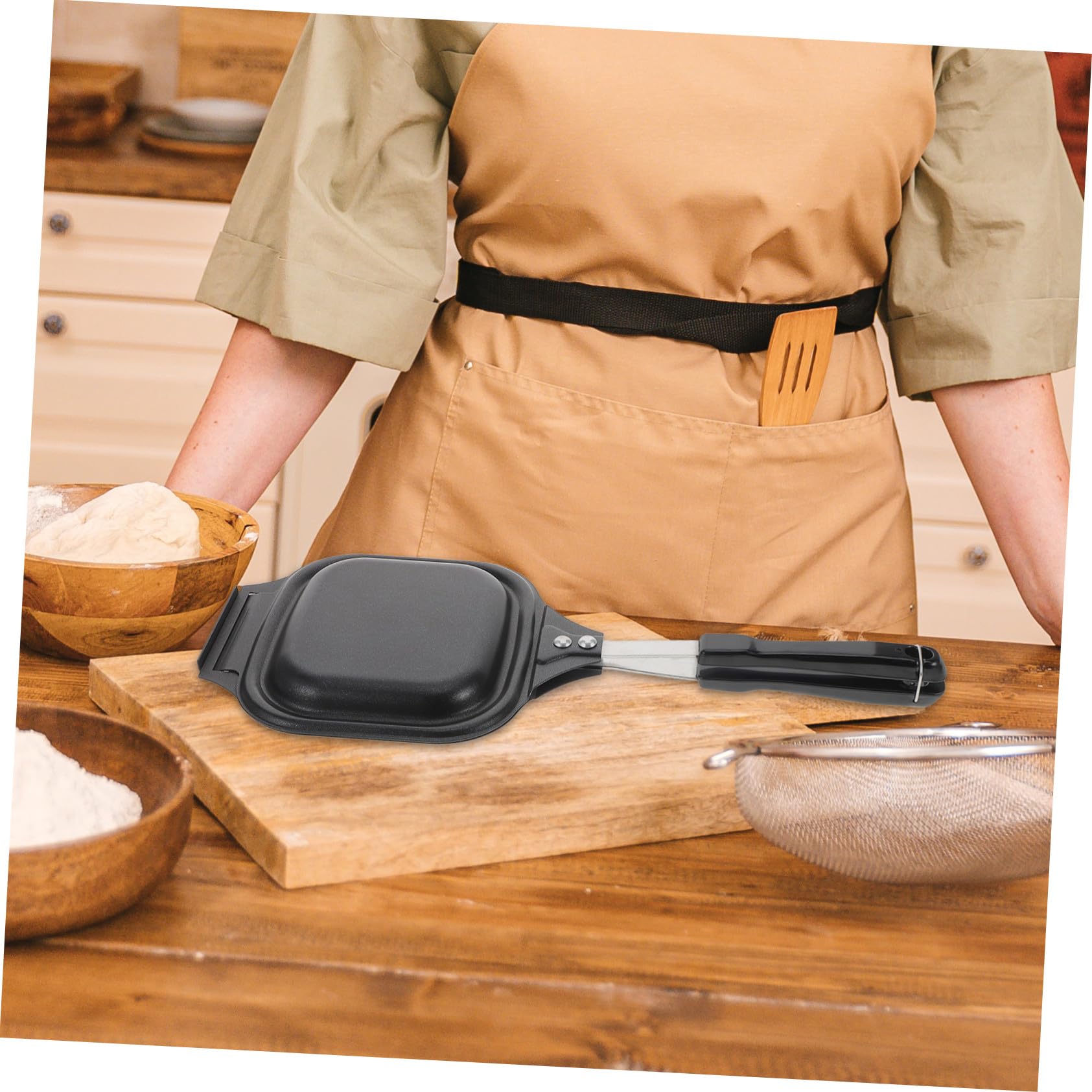 Molde Antiadherente Sándwiches para Desmontable Doble Cabeza Hornear de Hierro Sartén y Fácil de Limpiar y Mantener Alimentos Intactos para Camping Cocina