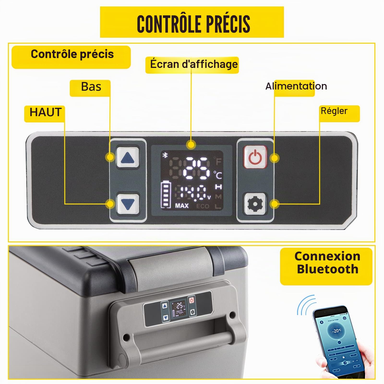 Glacière électrique, 35 L Frigo, 12 V et 230 V congélateur pour Voiture, Camion, Camping-Car, Bateau et Prise de Courant Réfrigérateur Compresseur Voiture