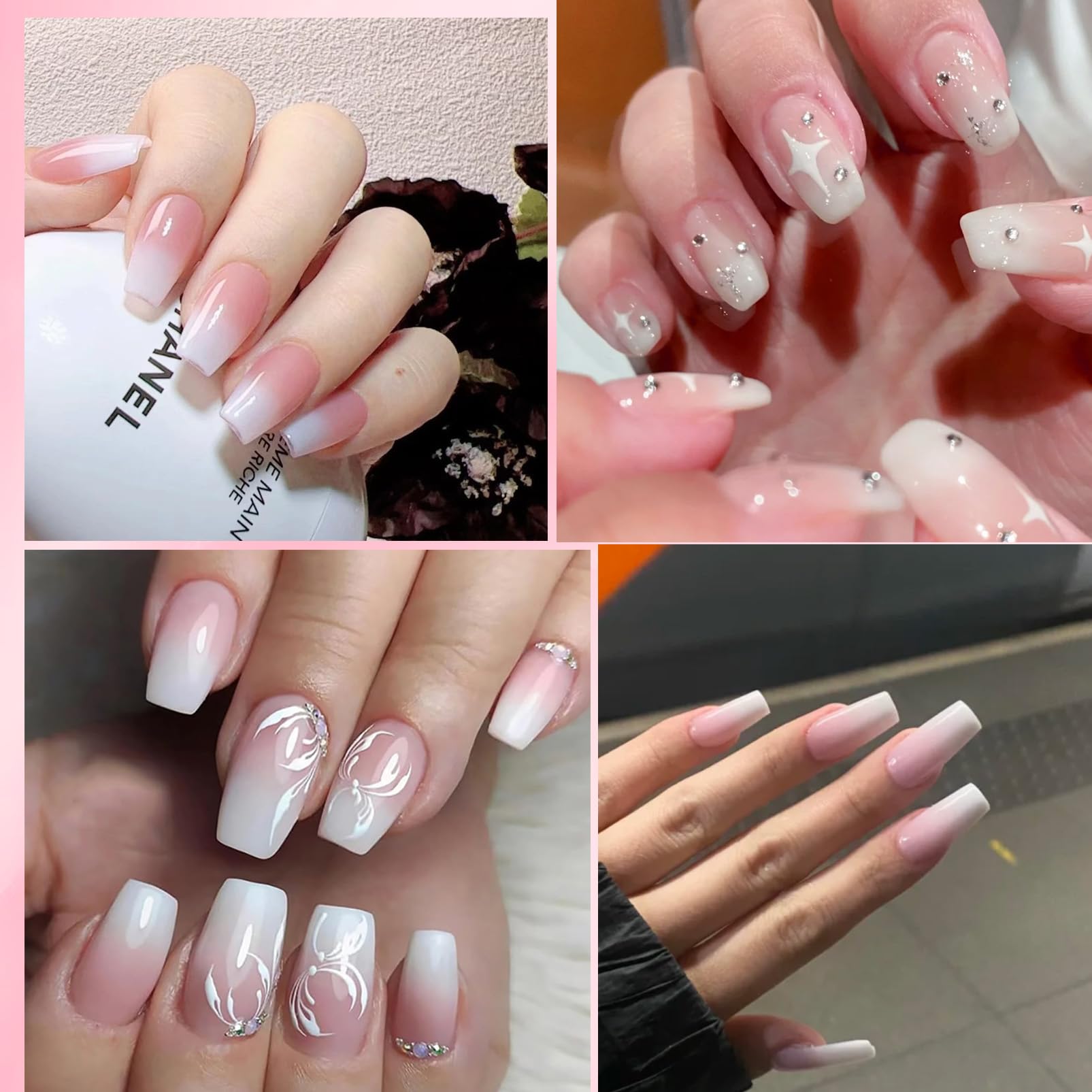 OKAQEE 240 Stück Falsche Nägel Tips Set - Französisch Full Cover Nageltips - Künstliche Nägel Nail Art Manicure Fake Nails für Damen und Frauen (Gradient Rosa Short DMDT-03, Normal)