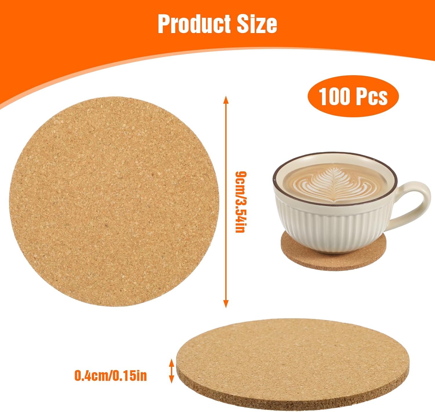 100pcs Cork Coasters for Drink 3.54in Cork Coasters Bulk Felt Coaster Thick Absorbent Corks for Coaster Heat Resistant Plain Cup Mats Round Non-Slip for Wine Glass,Mug,Coffee Cup Decor - Image 3