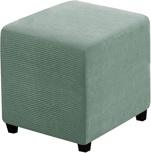 Ottoman Covers Slipcover Square Jacquard Fabric Footstool Protector Covers Storage Stool Ottoman Covers Stretch with Elastic Bottom Small Sage