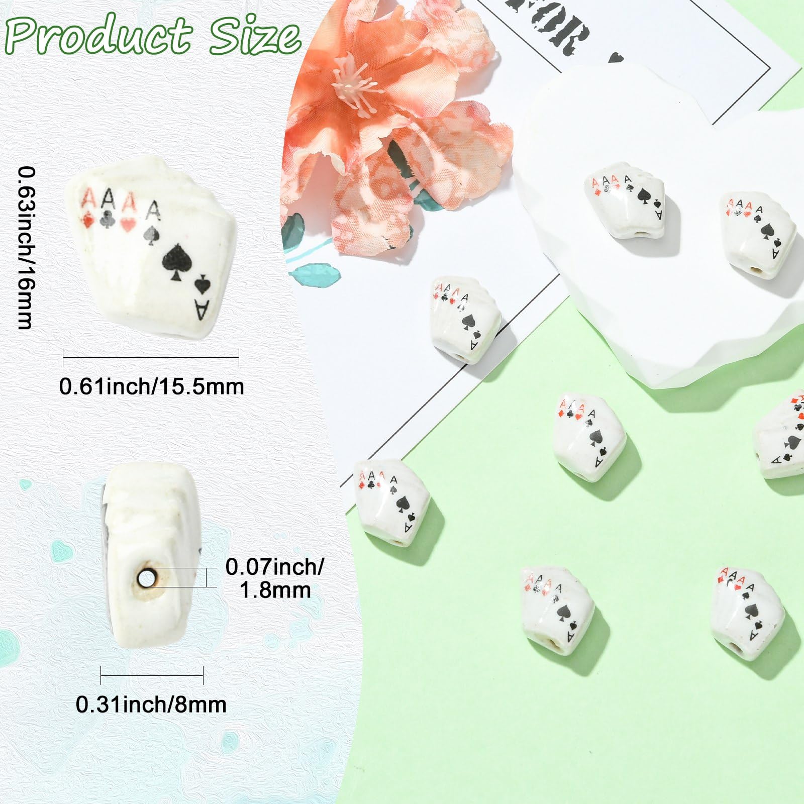 UR URLIFEHALL 8 Pcs Playing Card Porcelain Beads Handmade Poker Card Ceramic Beads for DIY Bracelet Necklace Crafts Jewellery Making - Image 2