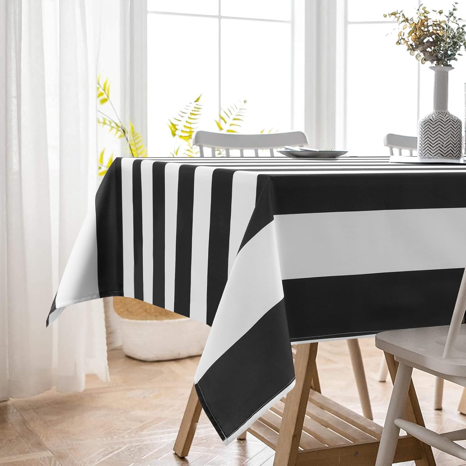 ASPMIZ Black and White Striped Tablecloth for Rectangle Tables, Geometric Stripe Waterproof Table Cloth for Kitchen Dining Room, Polyester Tablecloth Rectangle 60” x 120”