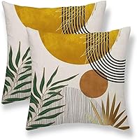 Vista 25 de Juego de 2 fundas de almohada bohemias de 20 x 20 pulgadas, con hojas bohemias abstractas de mediados de siglo, decorativas, para exteriores, fundas