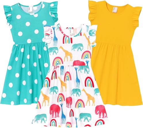 PATPAT Girls Ruffle Sleeve Twirl Dress Set 2/3 Pack Cute Summer Outfit