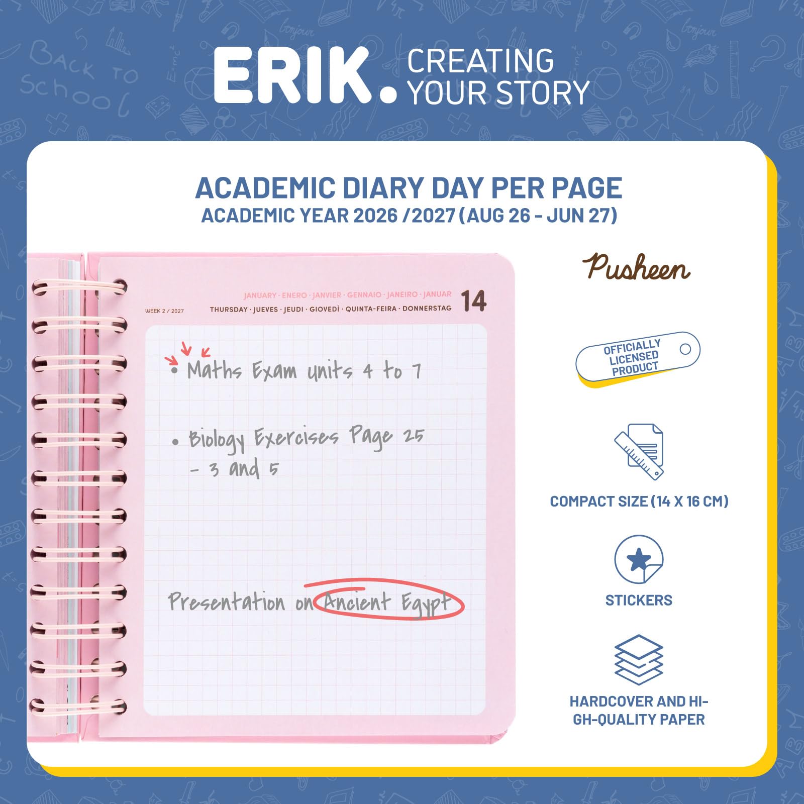 Grupo Erik Academic Diary 2026-2027 Page a Day - Pusheen Gifts for Cat Lovers | Back to School Planner 2026-2027, Mid Year Diary 2026 2027 Day per Page | Pusheen Stationery, Cat Stationery Gifts