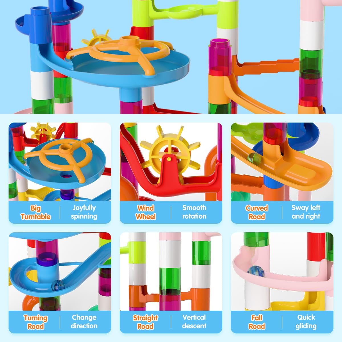 Marble Run, 135 piezas de juego de laberinto de mármol, juguetes de construcción para niños, juego de carreras de pista de mármol, juguetes de aprendizaje STEM, regalo para niños y niñas de 3 4 5 6 7 3