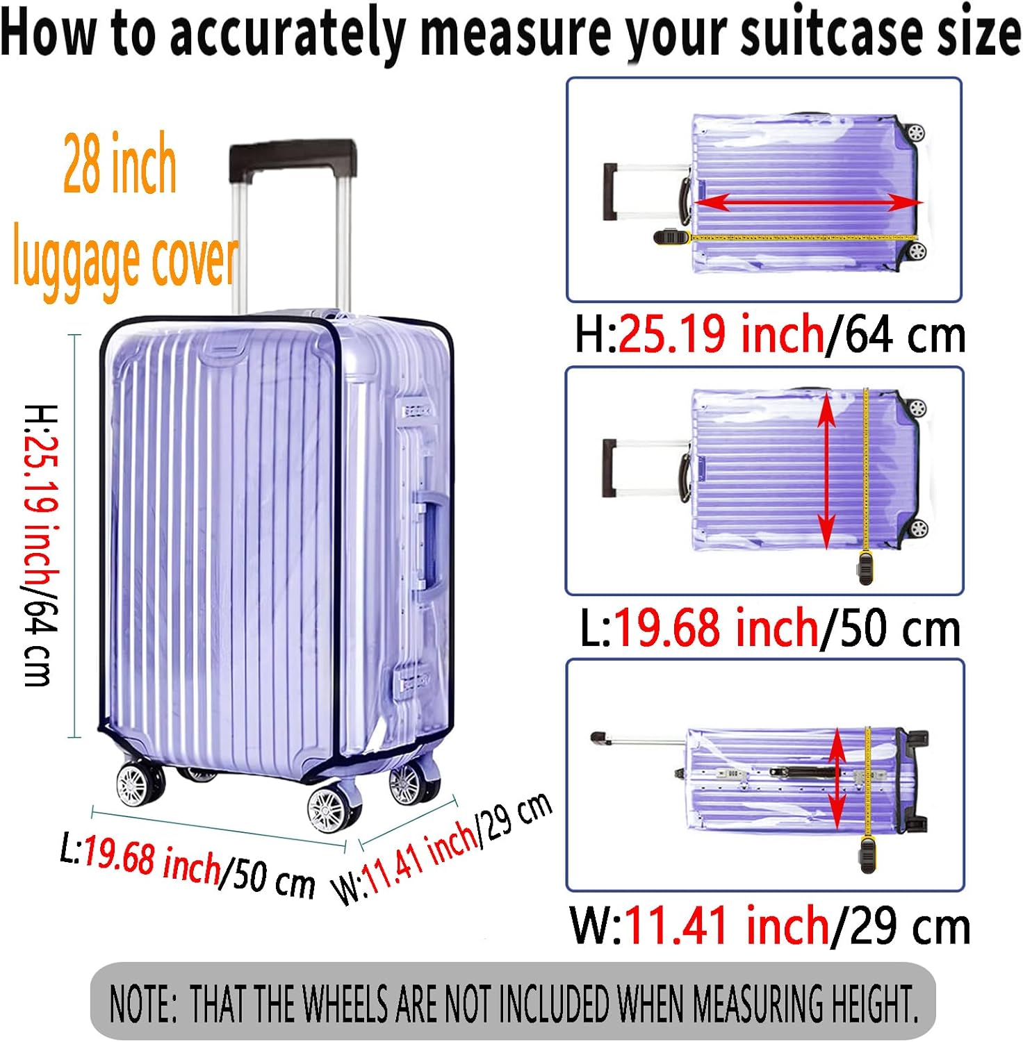28” Suitcase Covers for Luggage 2 PC– TSA Approved Clear PVC Luggage Protector Cover, Thick Transparent Waterproof Sleeve with Large Hook and Loop Closure, Fits 28" Wheeled Suitcases