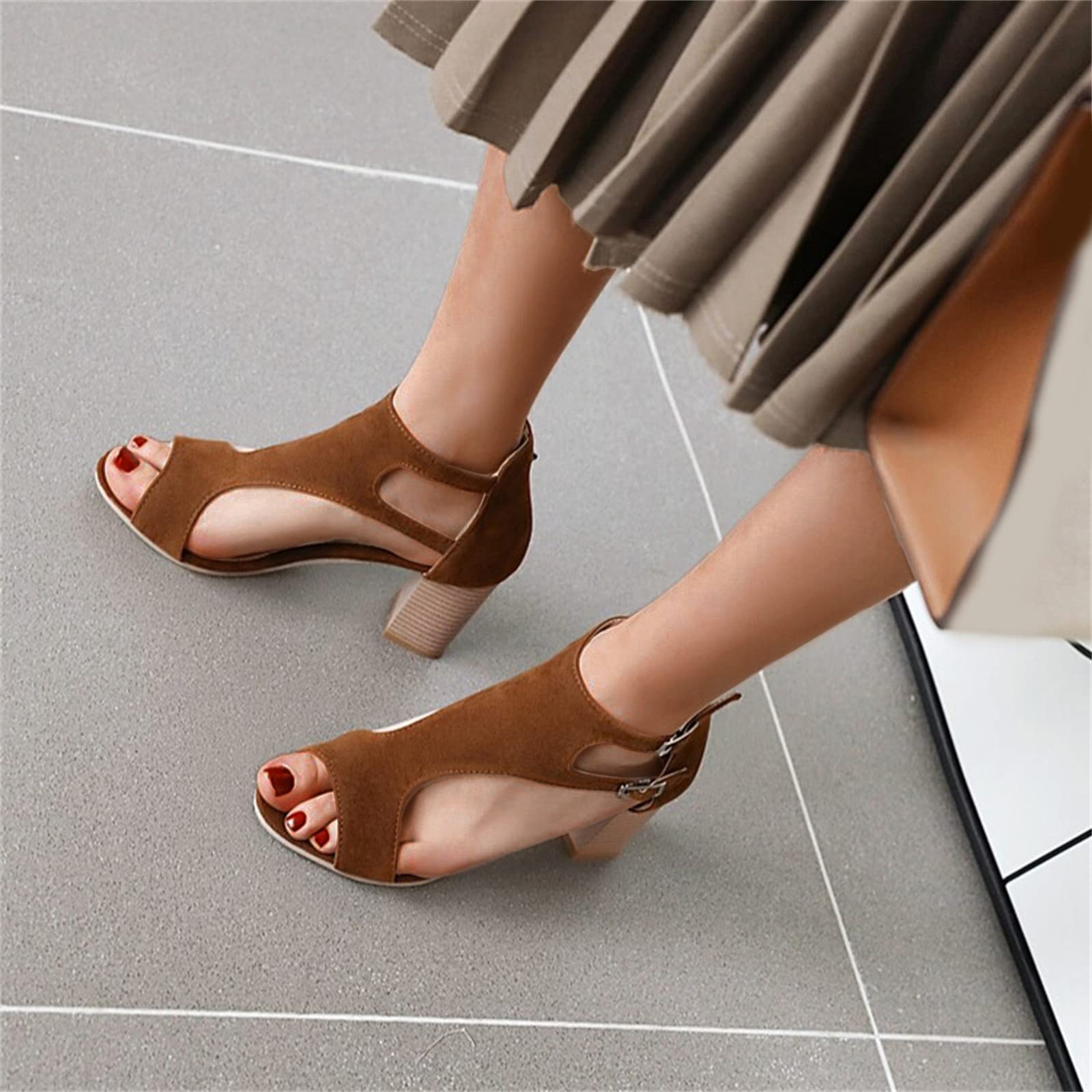 Sandali Donna Estive Zeppa Estive Plateau Comodi Sandali romani con tacco e fibbia a bocca di pesce in pelle scamosciata tinta unita donna Bassi Gioiello Scarpe Zeppa