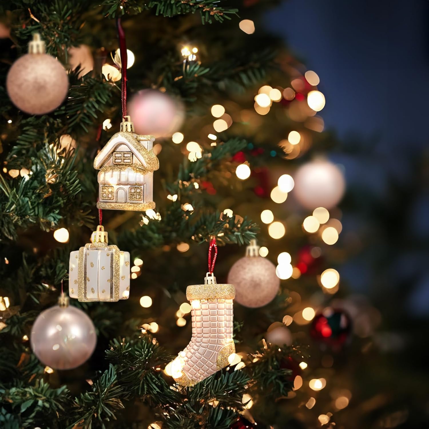 Christmas Balls Tree Ornament Set Shatterproof Assorted Hanging Decorations in a Hand-held Gift Package for Xmas Tree Decor（72ct, Champange） - Image 9