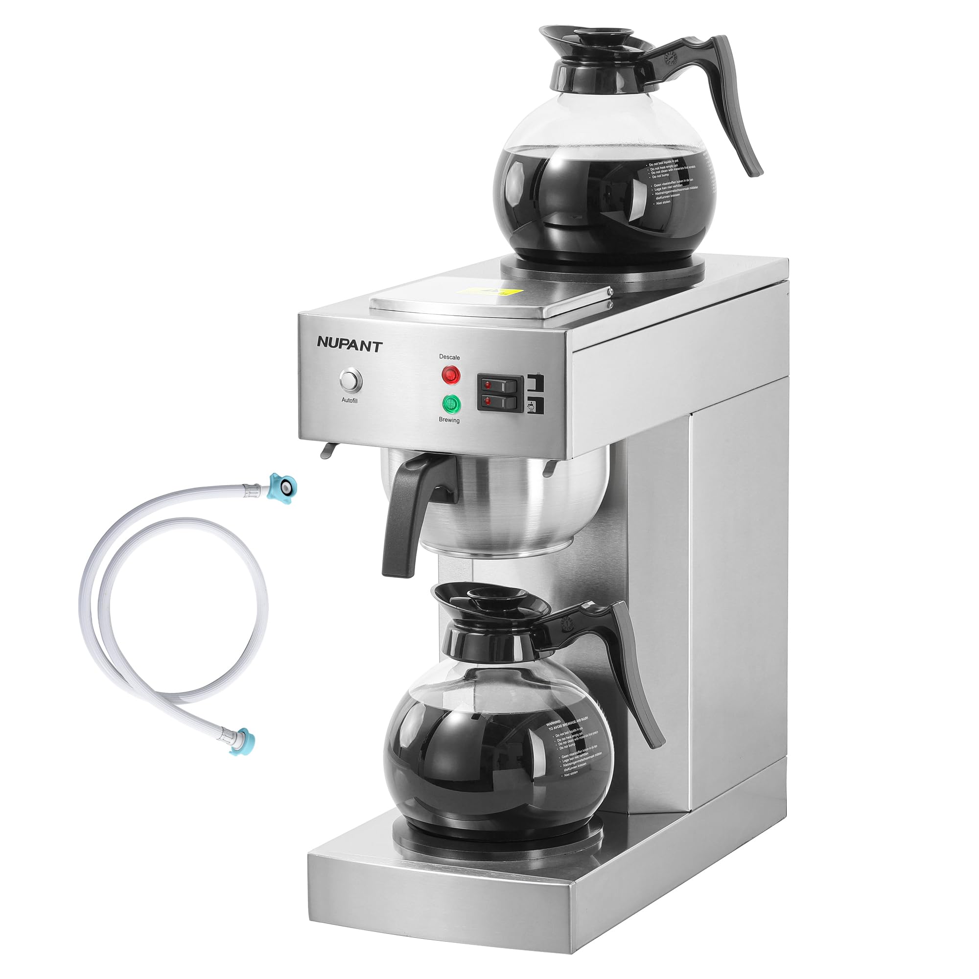 12-Cup Commercial Coffee Maker with Water Line 1.8L Auto-Filling Drip Coffee Maker Machine with 2 Glass Carafes and 2 Warmers Stainless Steel Pour over Coffee Brewer for Restaurant Office cafe
