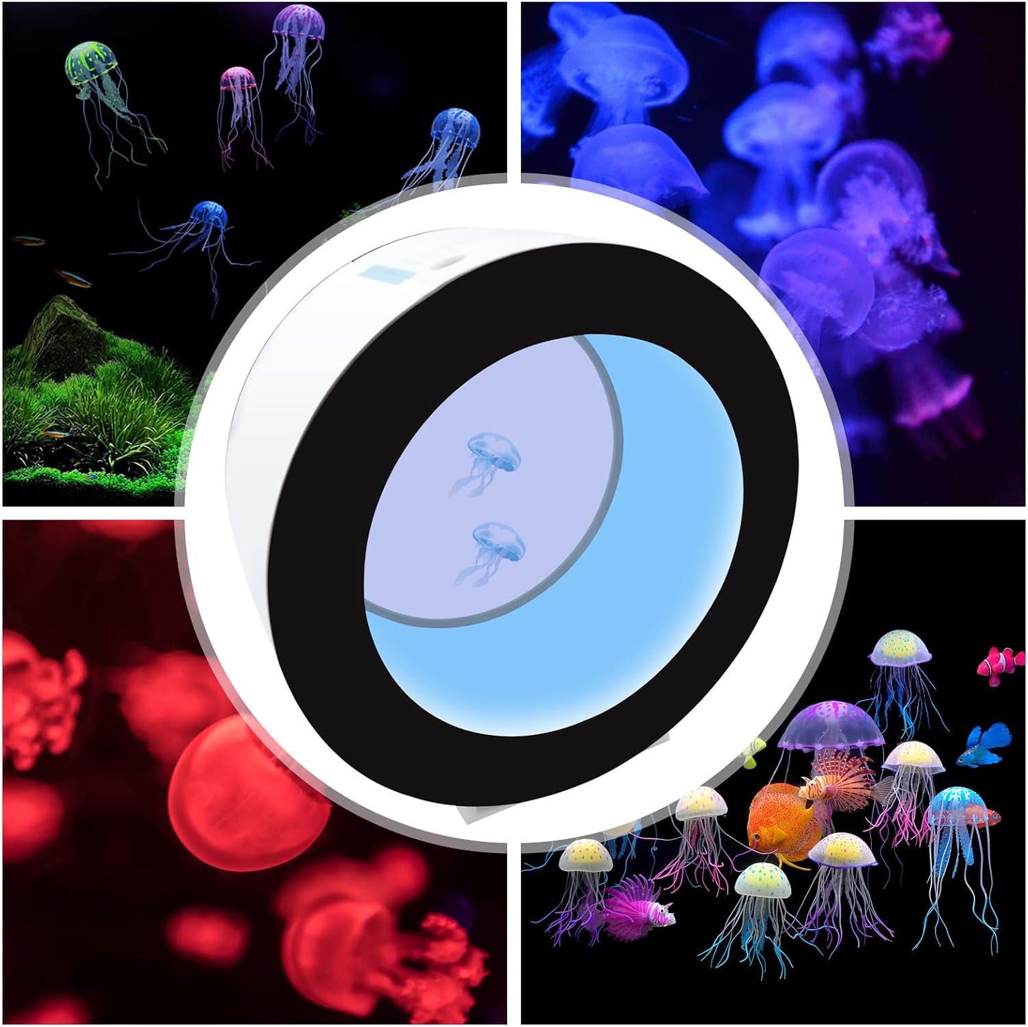 Jellyfish Aquarium with LED Lights and Filtration System, 4.8 Gallon Desktop Tank, 16 Color Remote Control, Acrylic, 15.3x7.4x15.3 Inch, White and Black