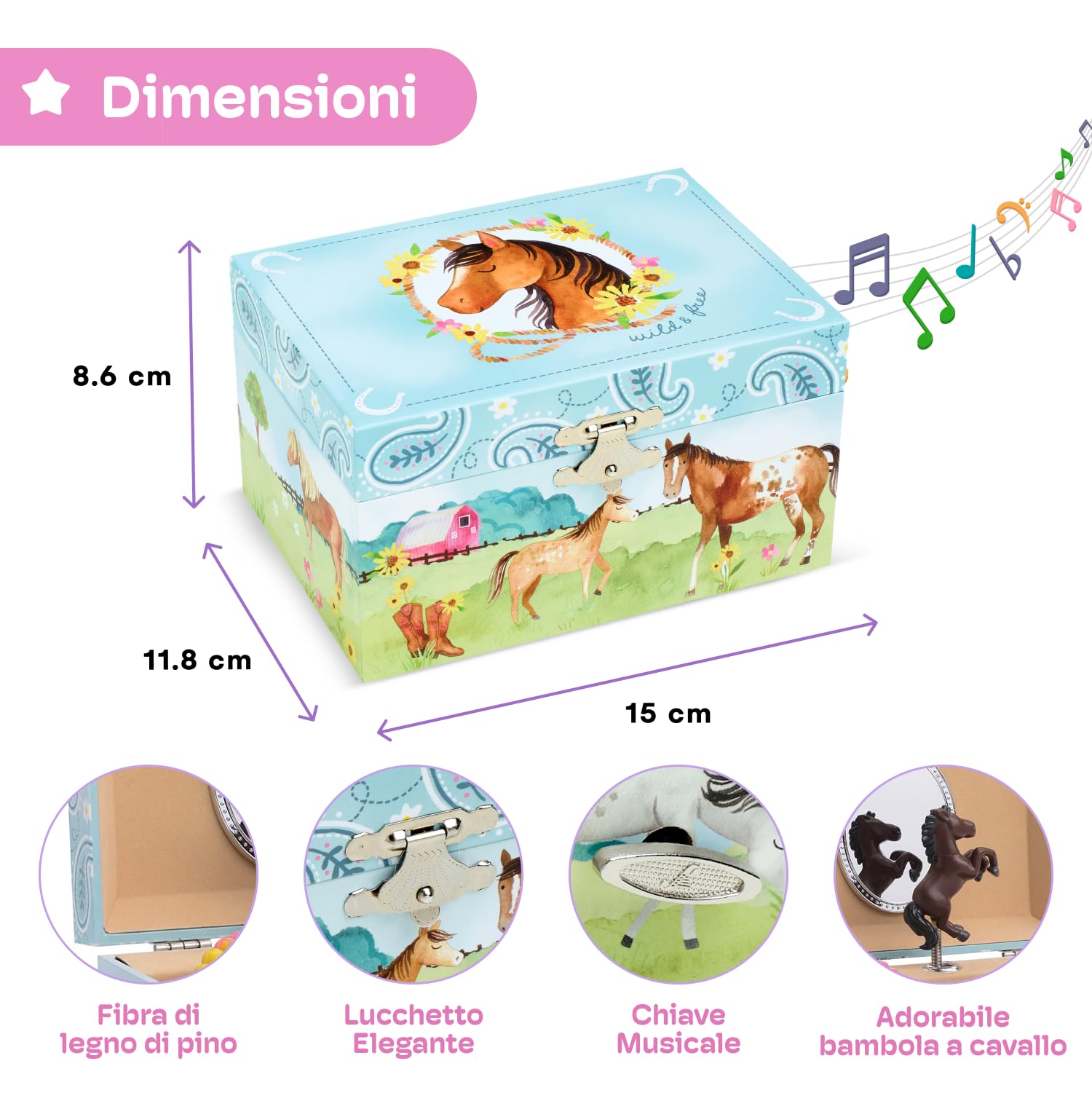 Jewelkeeper - Portagioie Musicale per Bambine con Cavallo Danzante, Design a Stalla e Melodia Home on the Range - Carillon con Spazio per Gioielli e Ricordi