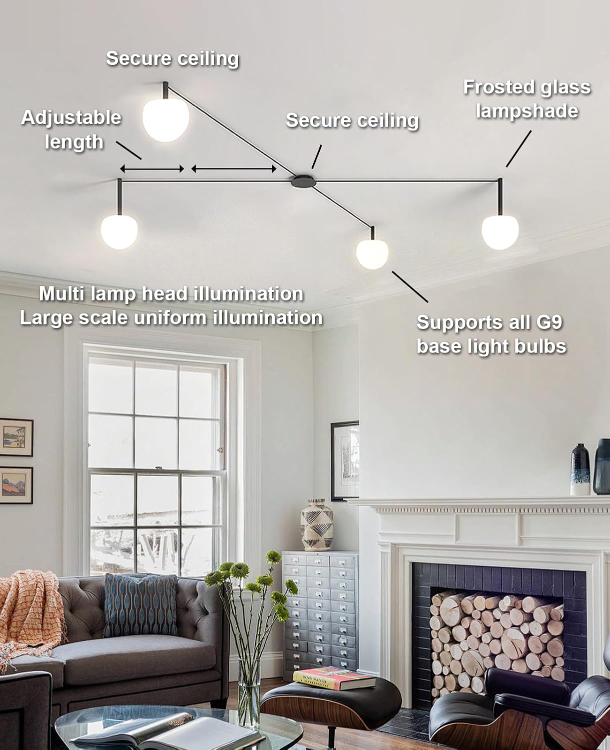 Glass Semi Flush Mount Light Fixture, Off Center Bubble Ball Ceiling Light with 4 Adjustable Distances Globe Lampshades, DIY Design Ceiling Lights for Bedroom Living Room (4 Balls)