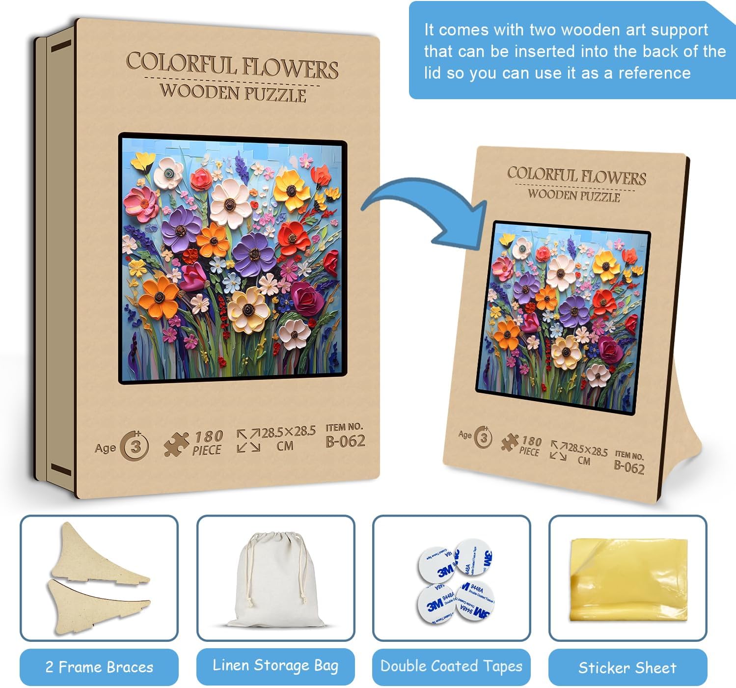 Colorful Flower Wooden Puzzles Adults 180 Pieces, Unique Floral Mosaic Puzzles Art Painting, Spring Garden Plant Puzzles, Impossible Hard Challenging Puzzle Wood