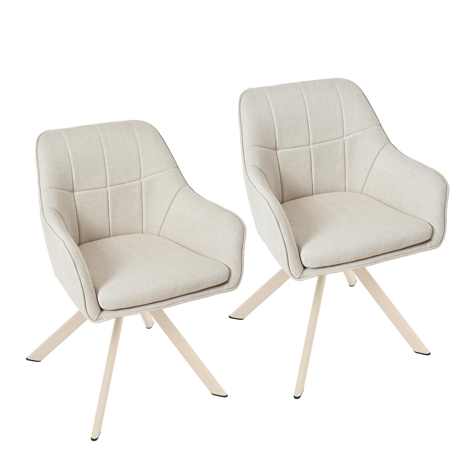 Goeurvant 360° Swivel Dining Chairs Set of 2, Beige Linen Armchairs with White Legs, Ergonomic Designed Chairs with Armrests and Metal Legs for Apartment, Dining Room, Kitchen, Study, Vanity, Office — image 1