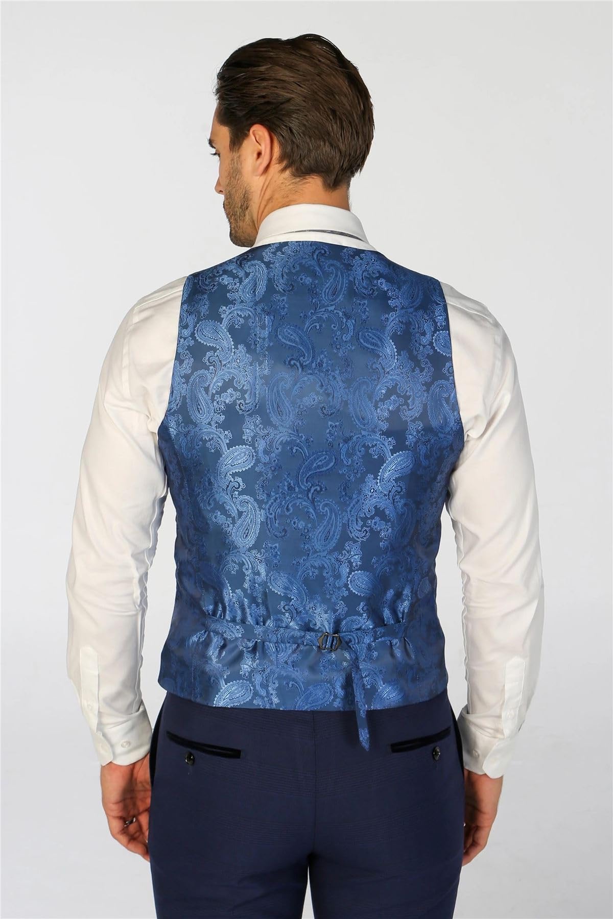 Abito da uomo blu navy 3 pezzi a quadri su misura abito formale