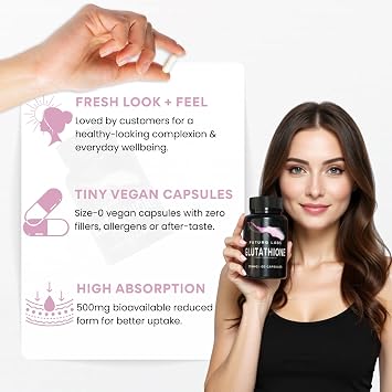Glutathione Capsules 500mg Dose - Highly Purified and Highly Bioavailable - Extra Strength Glutathione Supplement, Non-GMO, Reduced Glutathione Supplement - 30 Day Supply - UK Made