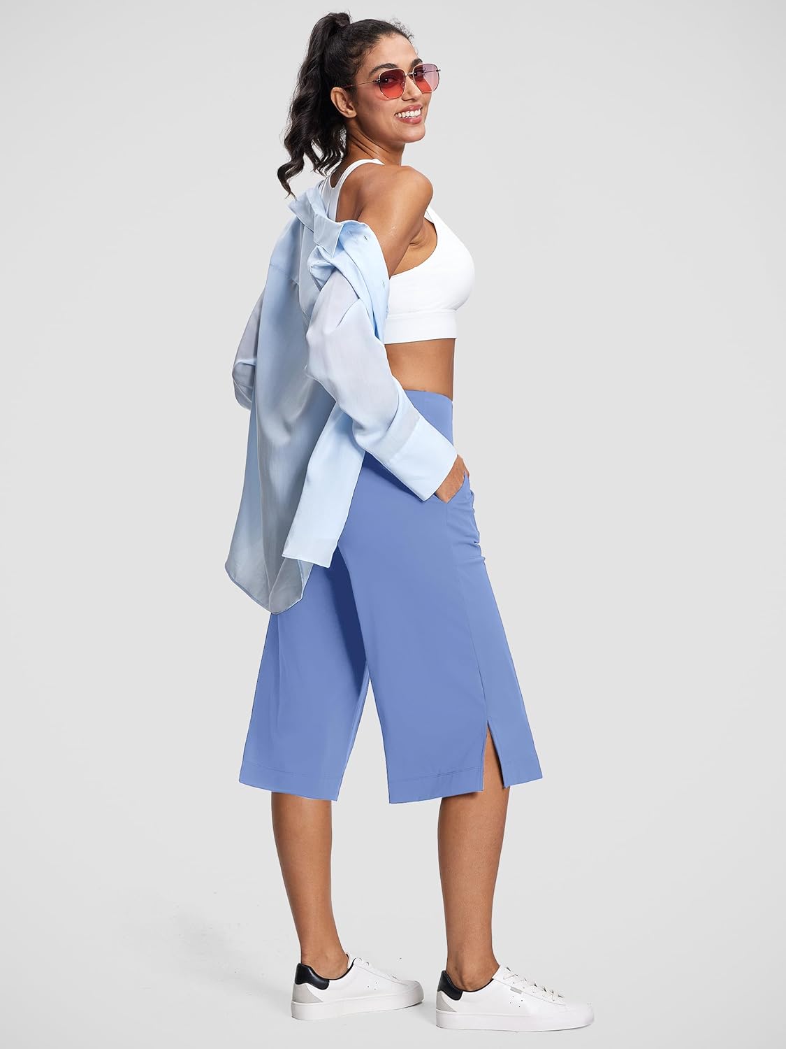 Women's Wide Leg Yoga Capris High Waist Loose Fit Dress Pants with Pockets Casual Lounge Capri Pants for Women - Image 5