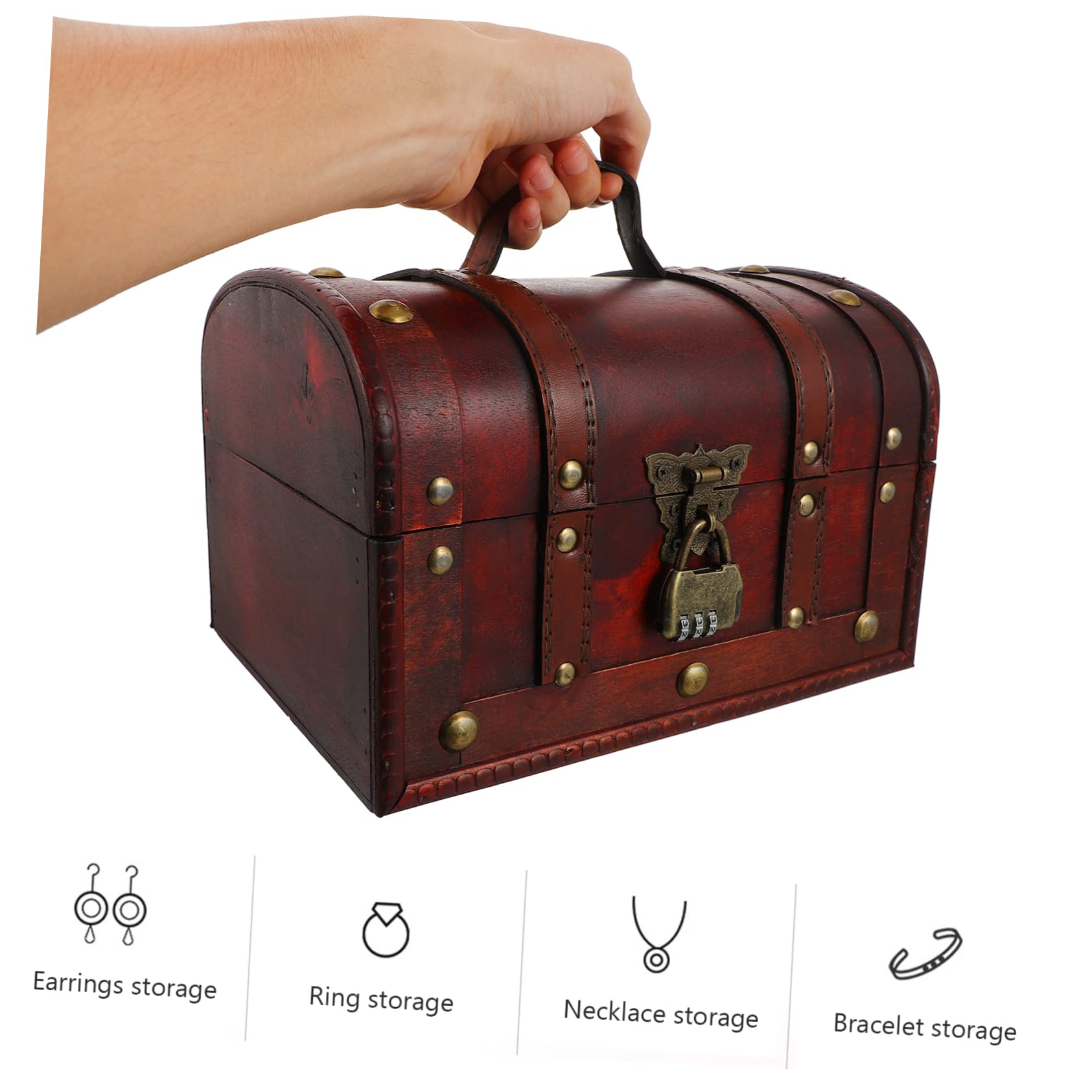 BESTOYARD Scatola Portaoggetti Vintage in Legno, 1 Pezzo, Rosso Scuro